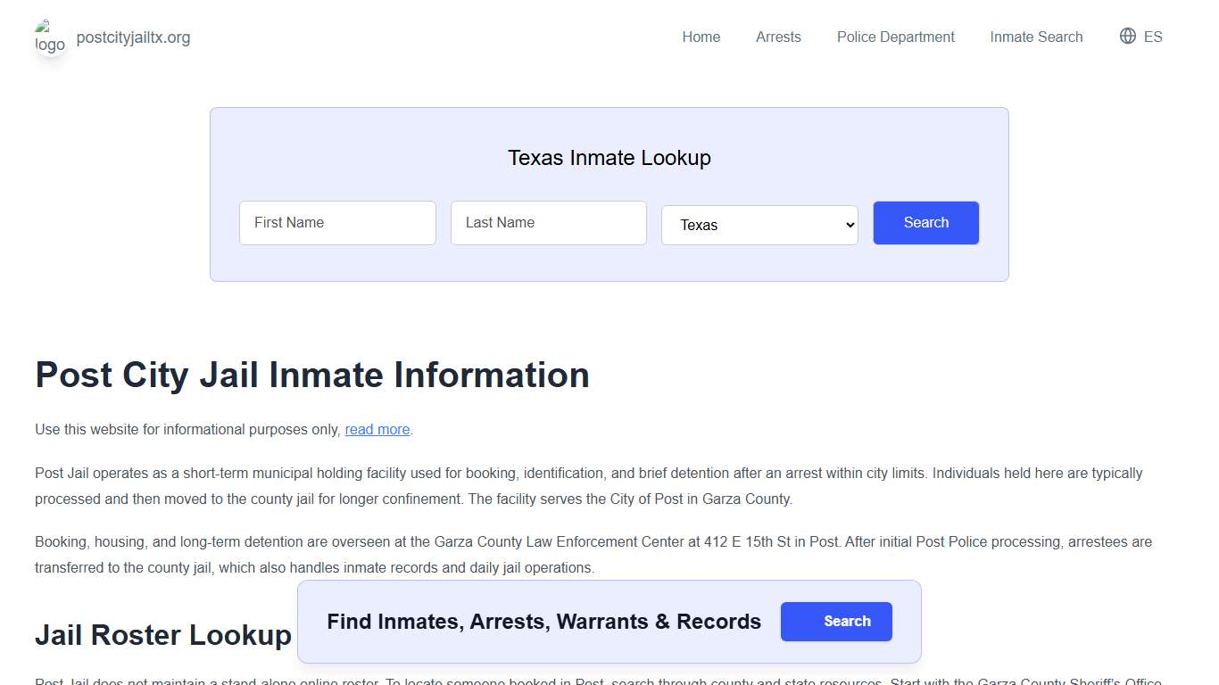 Post Jail, TX Inmate Roster, Municipal Jail Info